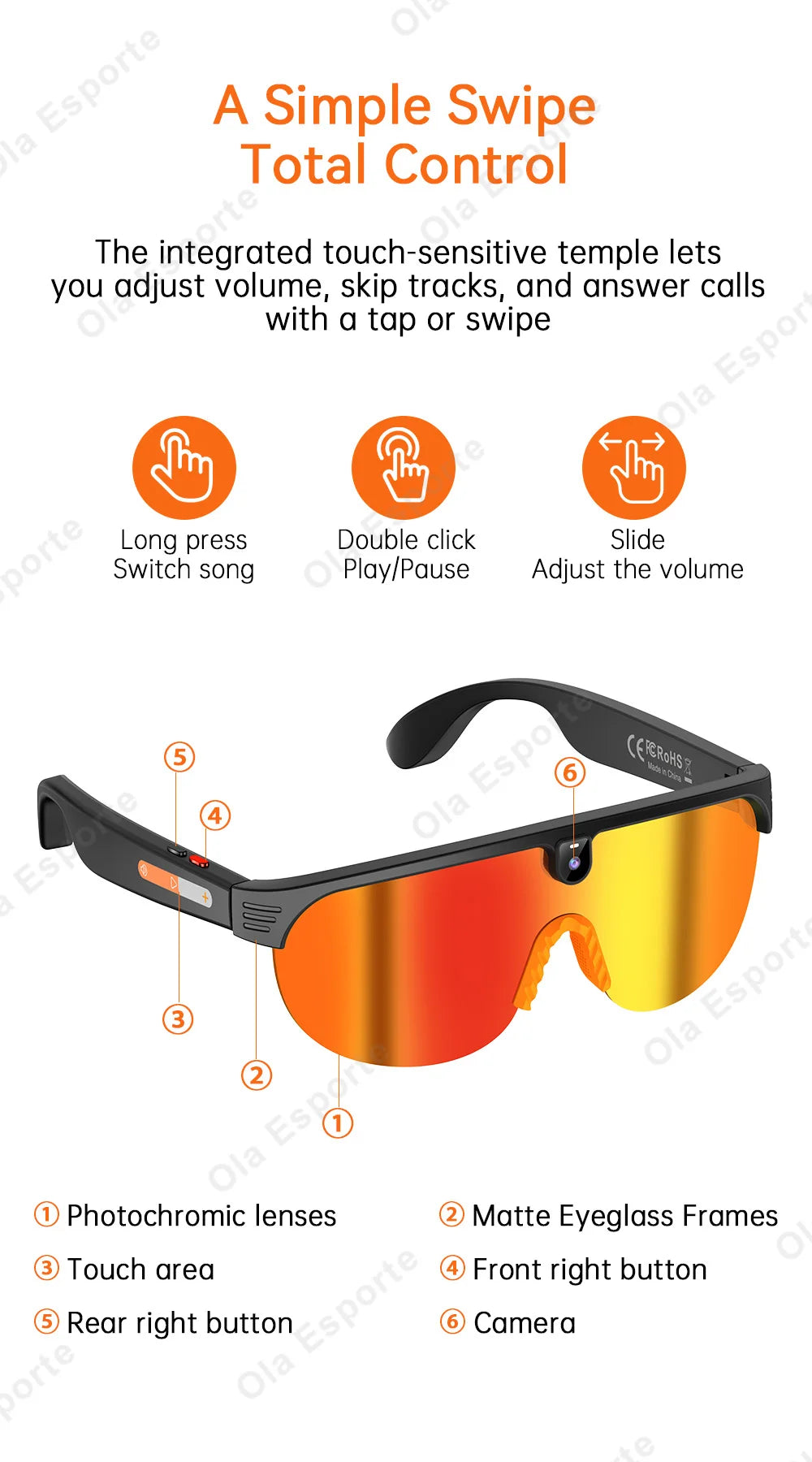 Ola Esporte AI Smart Cycling Glasses – 800MP Sony Camera, 1200P Video & Real-Time Translation