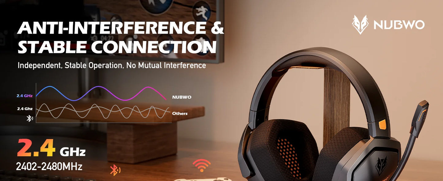 NUBWO G06 Wireless Gaming Headset – 2.4GHz + BT 5.3, 100H Battery, PS5/PS4/PC/Switch