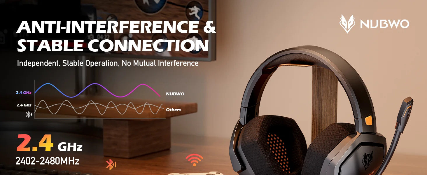 NUBWO G06 Wireless Gaming Headset – 2.4GHz + BT 5.3, 100H Battery, PS5/PS4/PC/Switch