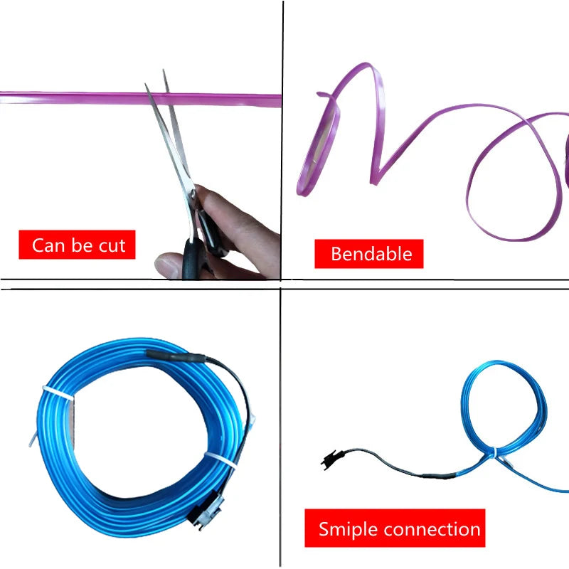 Car Interior EL Neon Strip Light – USB, Flexible, DIY Ambient Light, 1M/3M/5M, 3 Colors