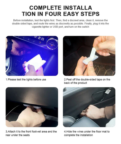 RGB LED Car Interior Ambient Light Strip – 16 Colors, Music Sync, IP65, 12V, USB/Cigarette