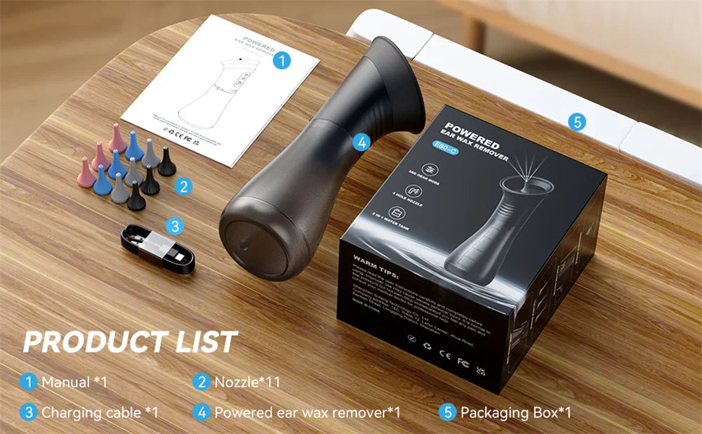SUNUO Electric Ear Wax Removal Kit – Ear Irrigation System with Dual Water Tank, LED Display & 9 Spray Modes