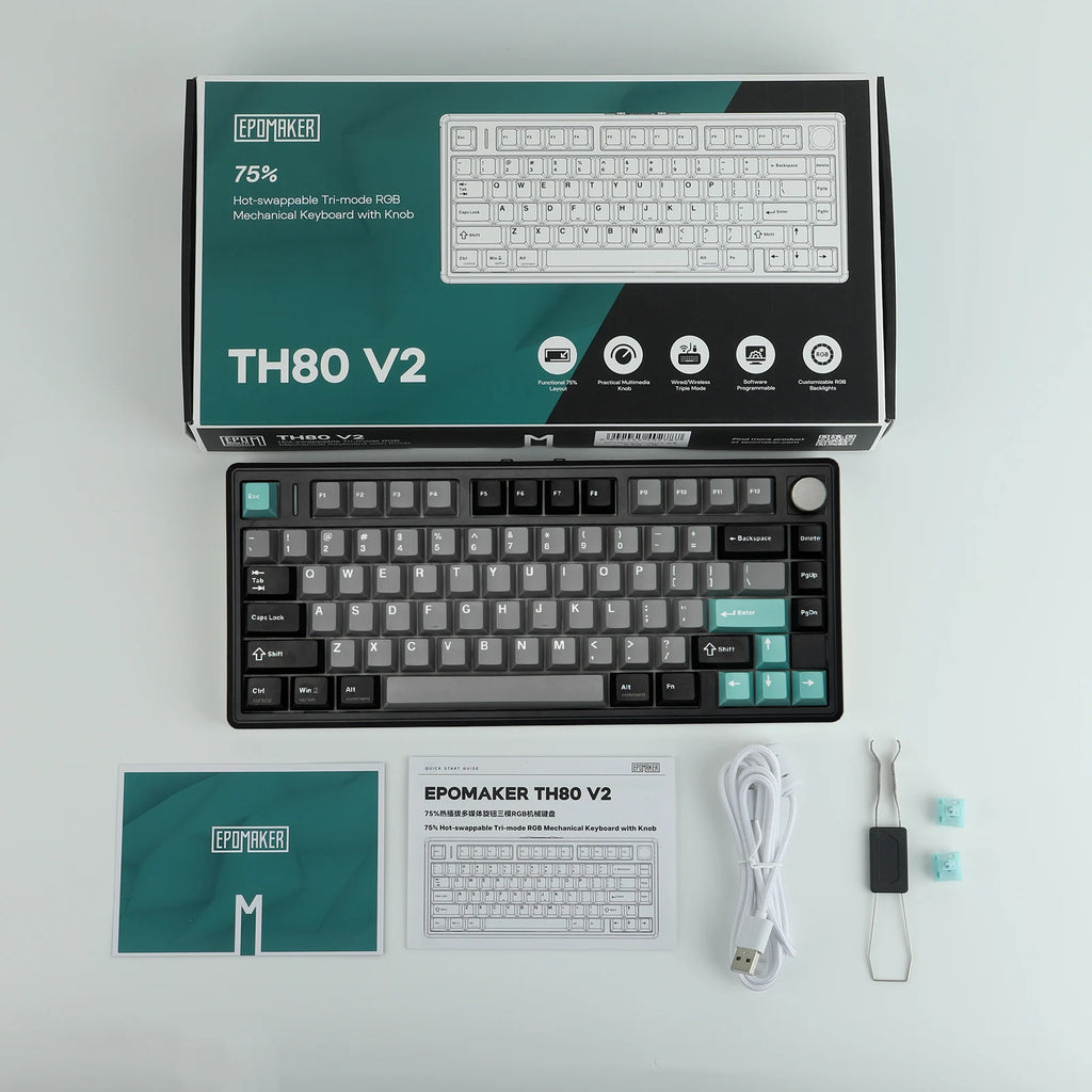 EPOMAKER TH80 V2 Mechanical Keyboard – 75%, Tri-Mode, 8000mAh, Gasket Mount, RGB