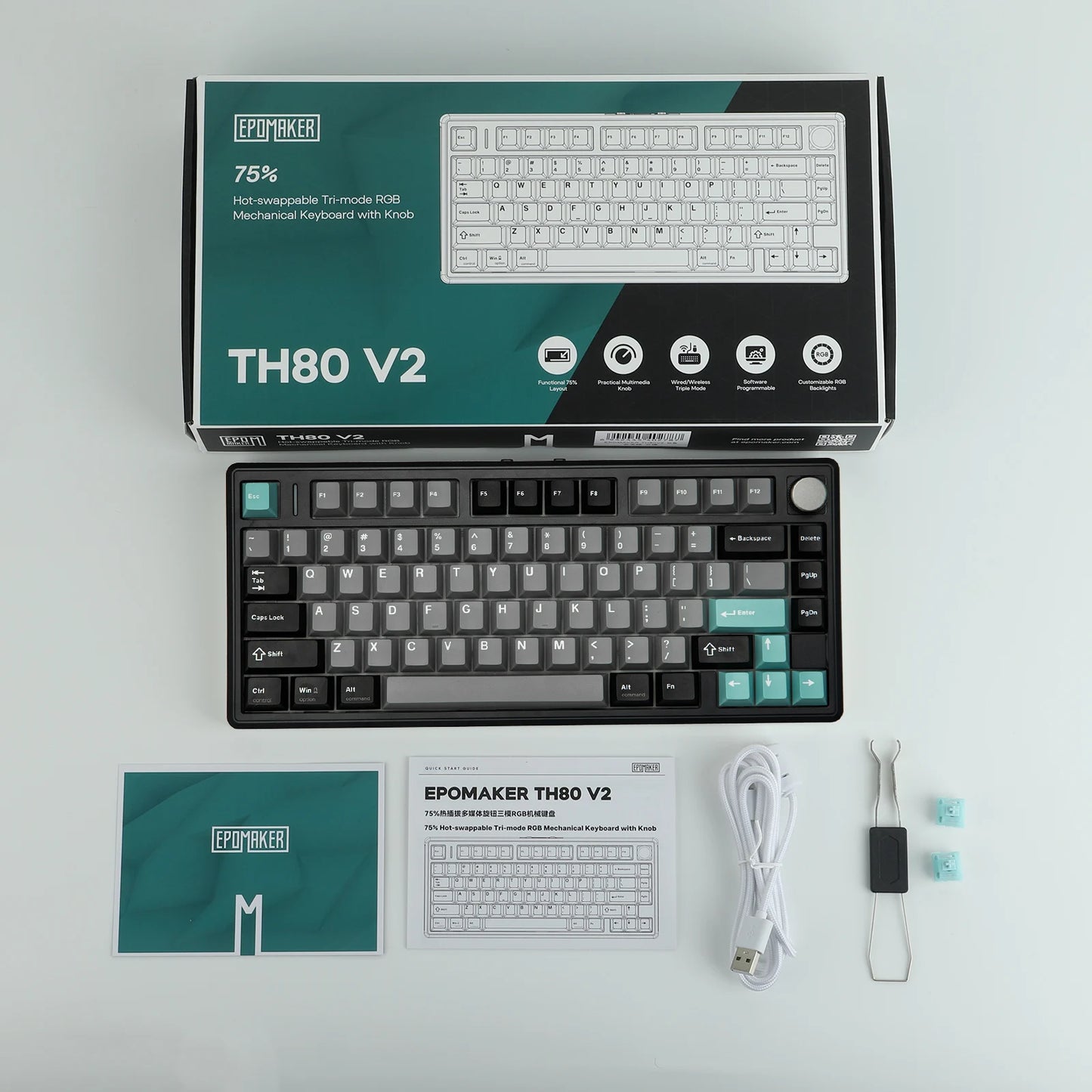 EPOMAKER TH80 V2 Mechanical Keyboard – 75%, Tri-Mode, 8000mAh, Gasket Mount, RGB