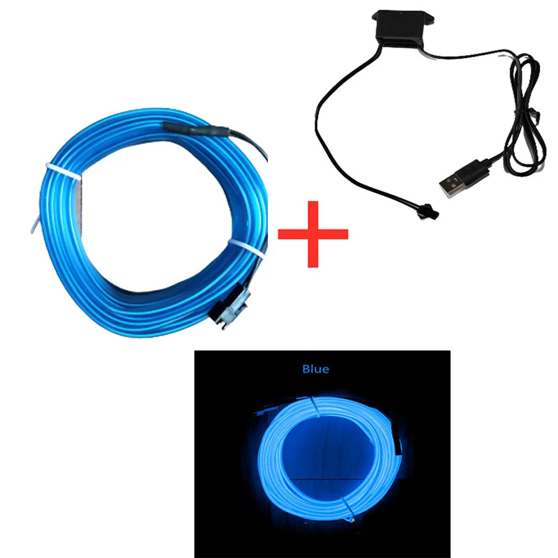 Car Interior EL Neon Strip Light – USB, Flexible, DIY Ambient Light, 1M/3M/5M, 3 Colors