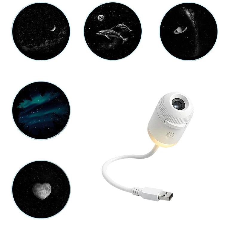 Dual-Mode Mini Galaxy Projector – Night Light + Starry Sky, Warm Atmosphere, Up to 24 Slides
