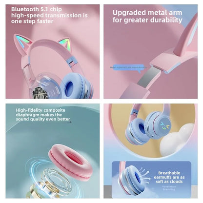Cat Ear Bluetooth Headset – RGB Lights, Kawaii Design, Gift for Girls, 5 Colors
