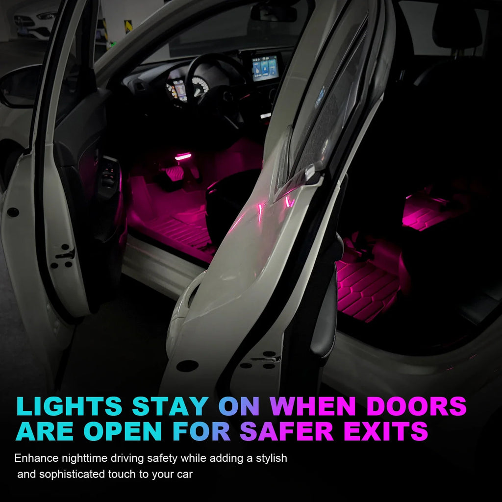 RGB LED Car Interior Ambient Light Strip – 16 Colors, Music Sync, IP65, 12V, USB/Cigarette
