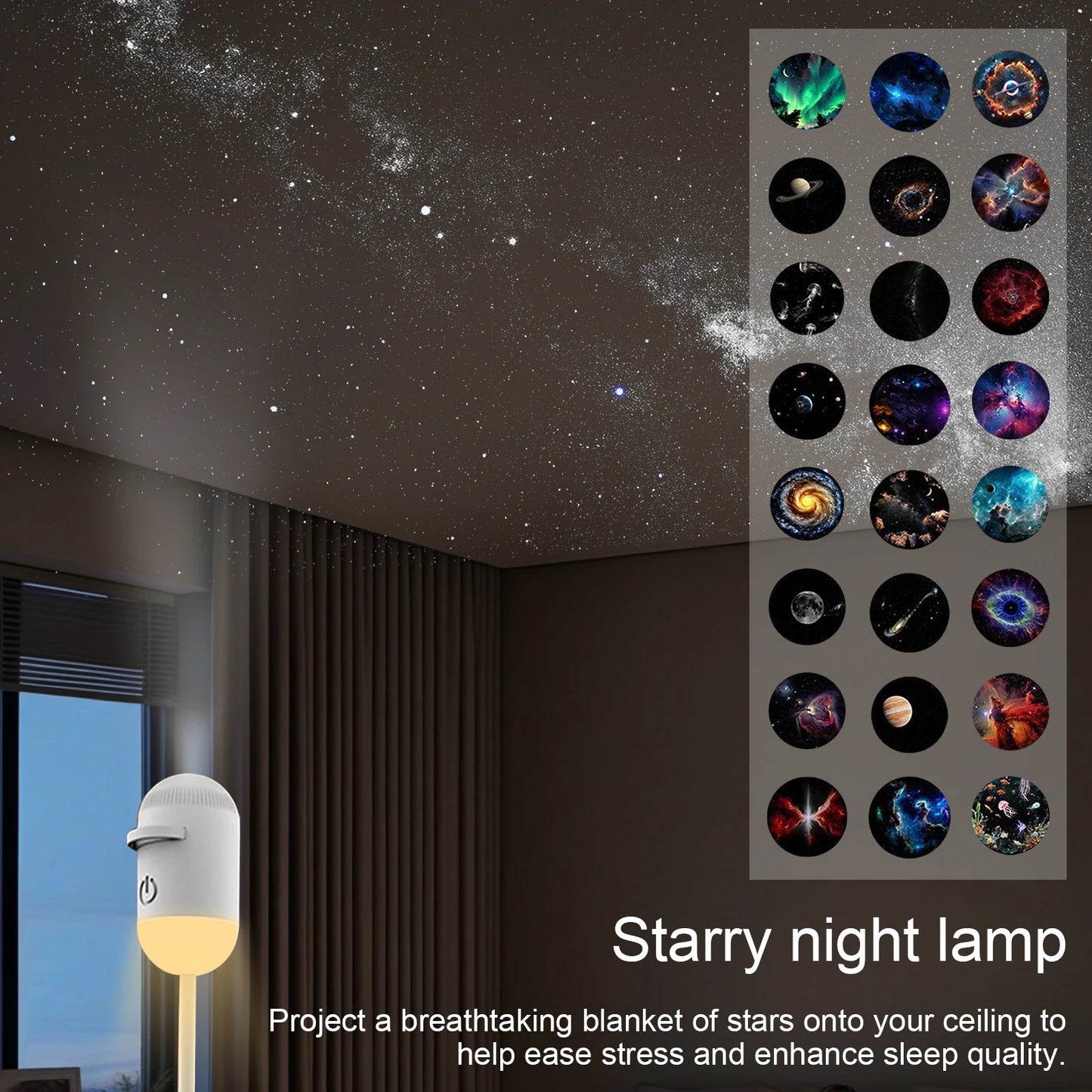 2-in-1 USB Mini Galaxy Star Projector – Night Light, Up to 24 Films, Flexible Gooseneck
