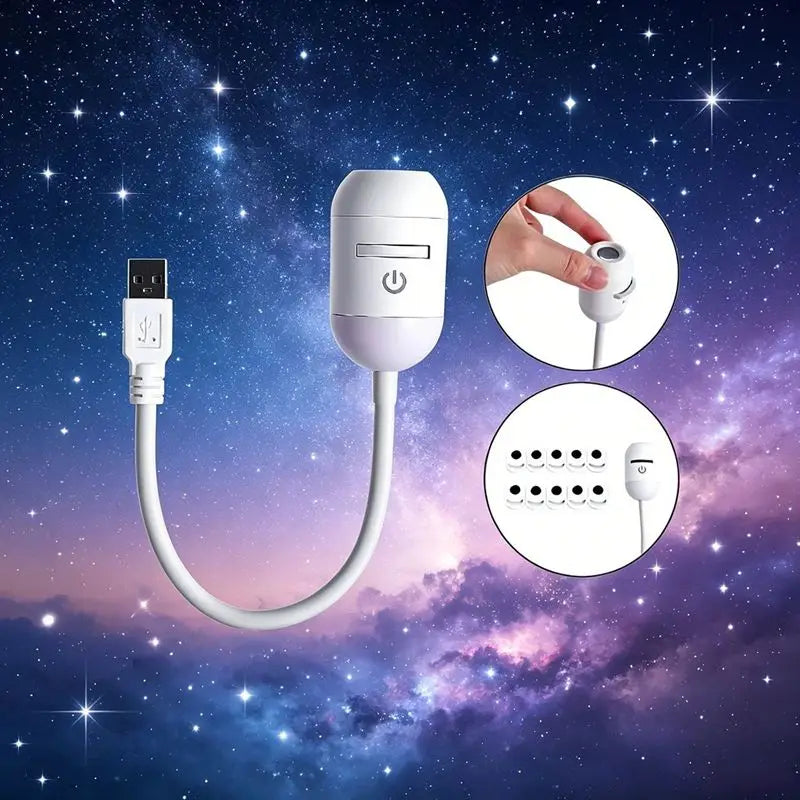 2-in-1 Mini Galaxy Star Projector – 360° Rotating, Sliding Films, Starry Sky Night Light