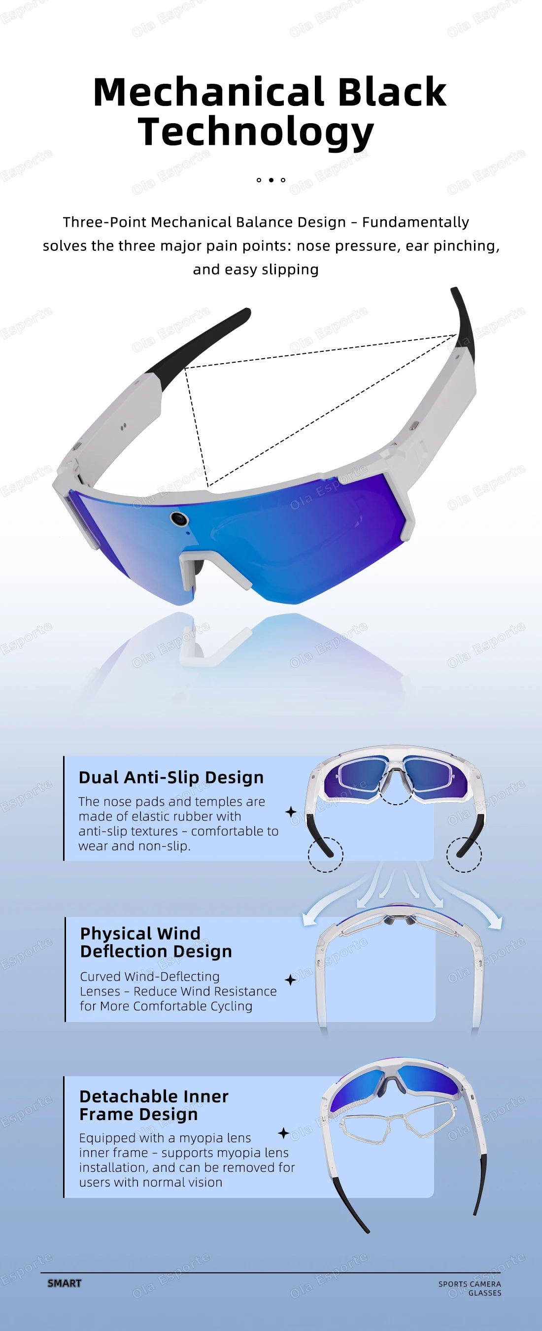 Ola Esporte AI Smart Cycling Glasses – 1080P Camera, UV400, Bluetooth 5.3 & AI Translation
