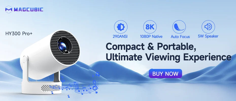 Magcubic HY300 Pro+ Mini Projector – 290 ANSI, Android 14, WiFi 6, 8K, BT 5.4