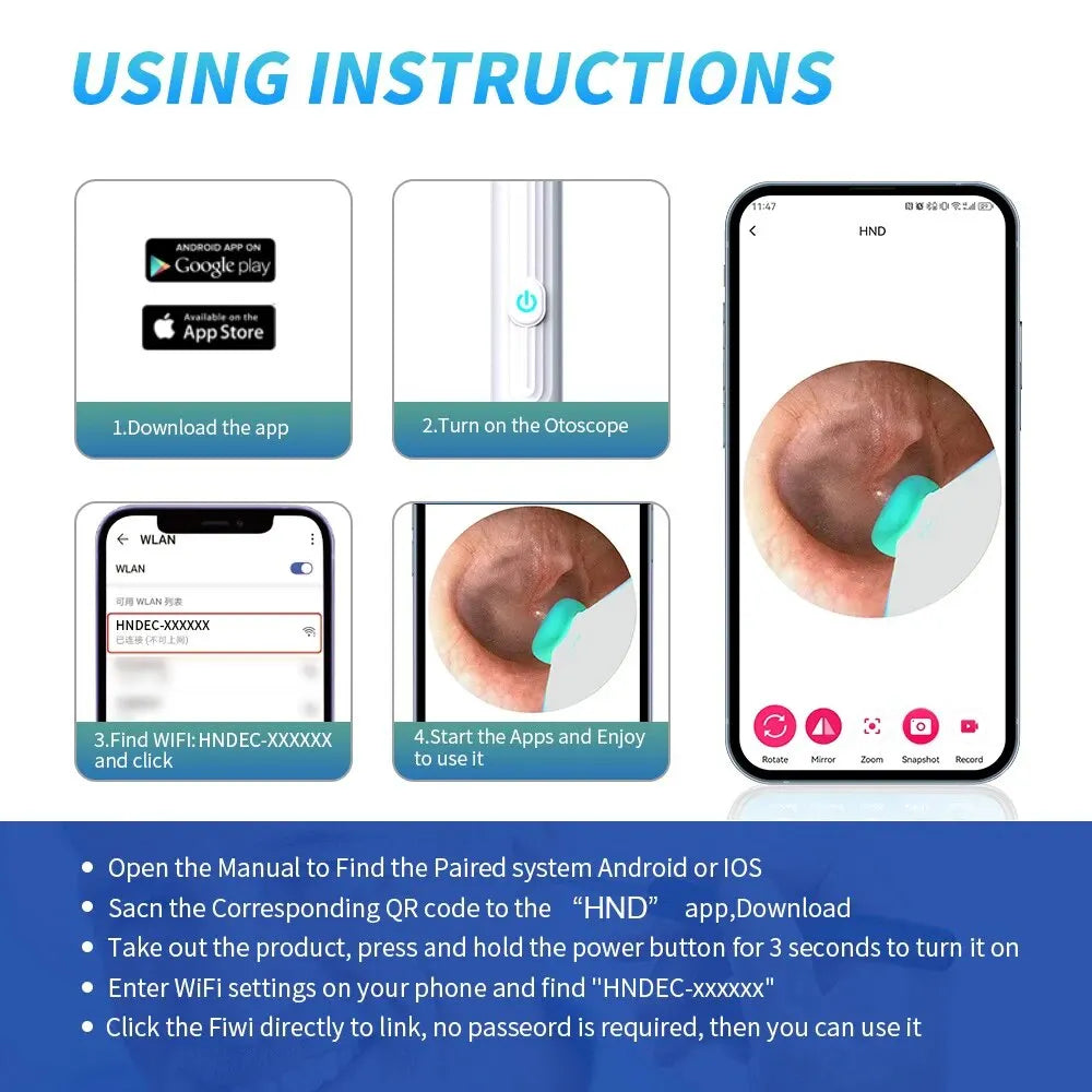 NATFIRE NK3 Pro Smart Visual Ear Cleaner – 1296P HD WiFi Otoscope Ear Wax Removal Kit