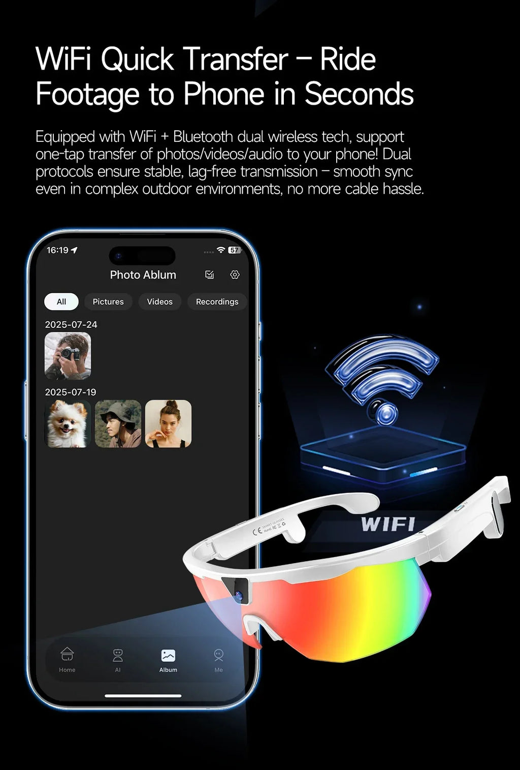 yaocx W640 AI Smart Sports Glasses – 32MP Camera, IP66, Bluetooth 5.3 & Real-Time Translation
