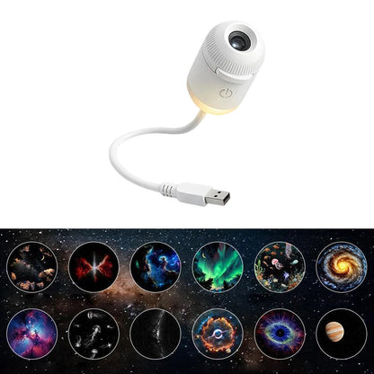 2-in-1 Mini Galaxy Star Projector – 360° Rotating, Sliding Films, Starry Sky Night Light