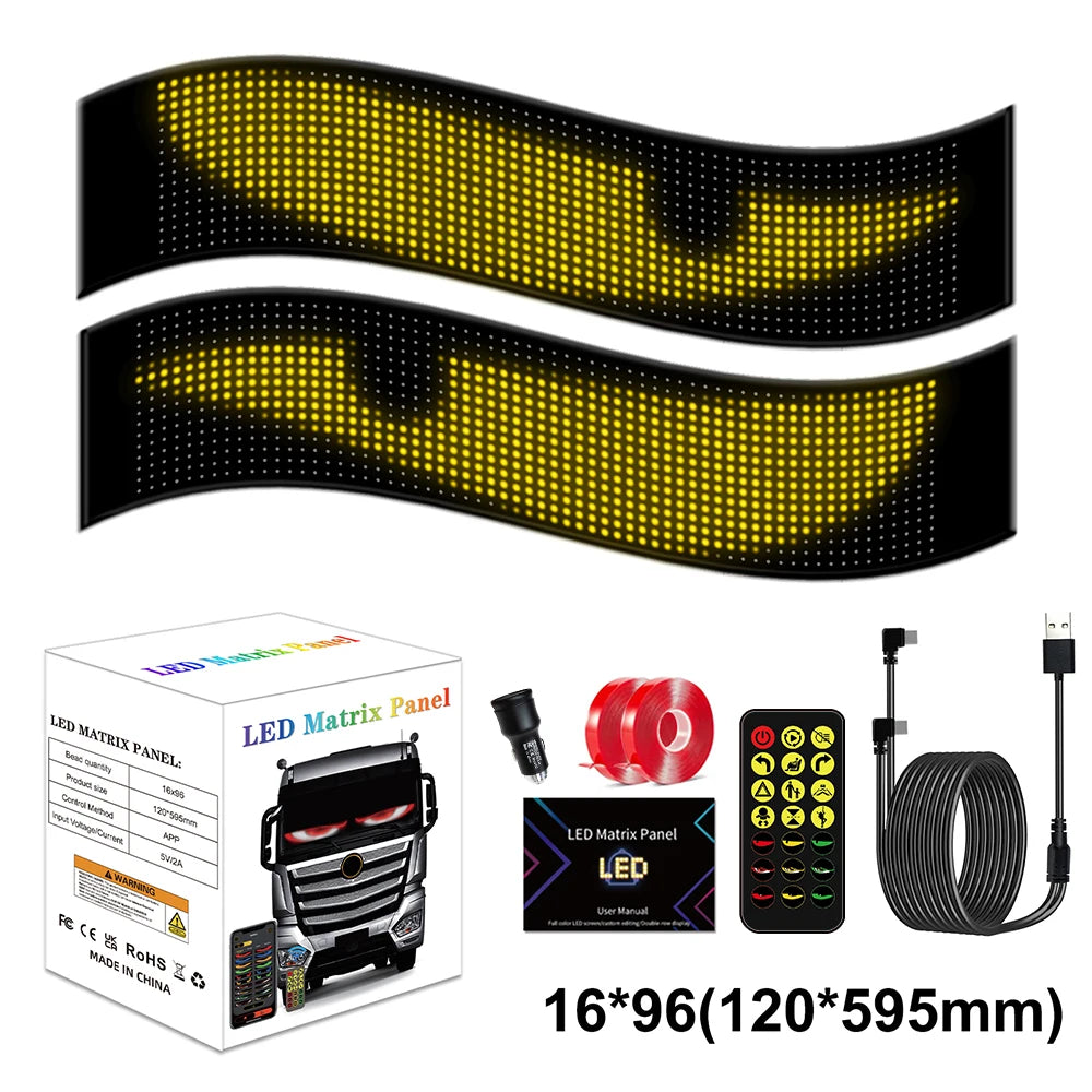 LED Devil Eye Car Display – Programmable RGB Matrix, Bluetooth App Control, IP65, 6 Sizes