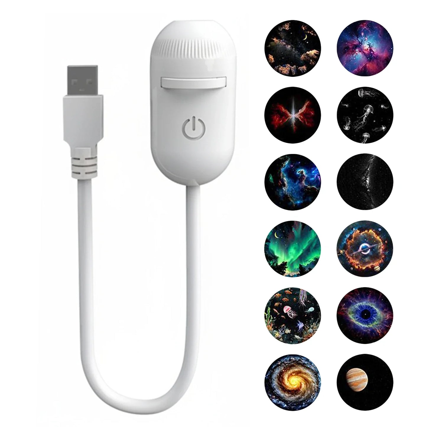 2-in-1 USB Mini Galaxy Star Projector – Night Light, Up to 24 Films, Flexible Gooseneck