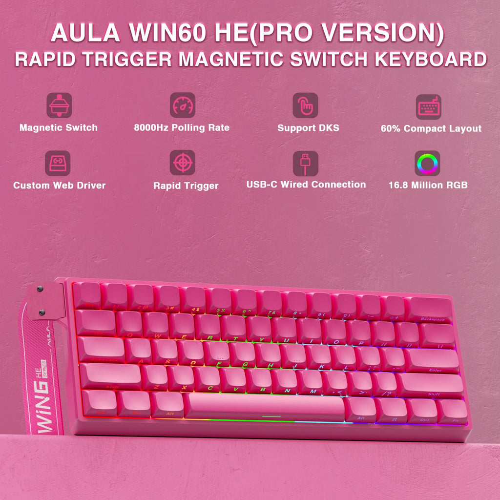 AULA WIN60 HE Pro MAX Gaming Keyboard – Hall Effect, 8000Hz, RT Adjustable, Hot-Swap