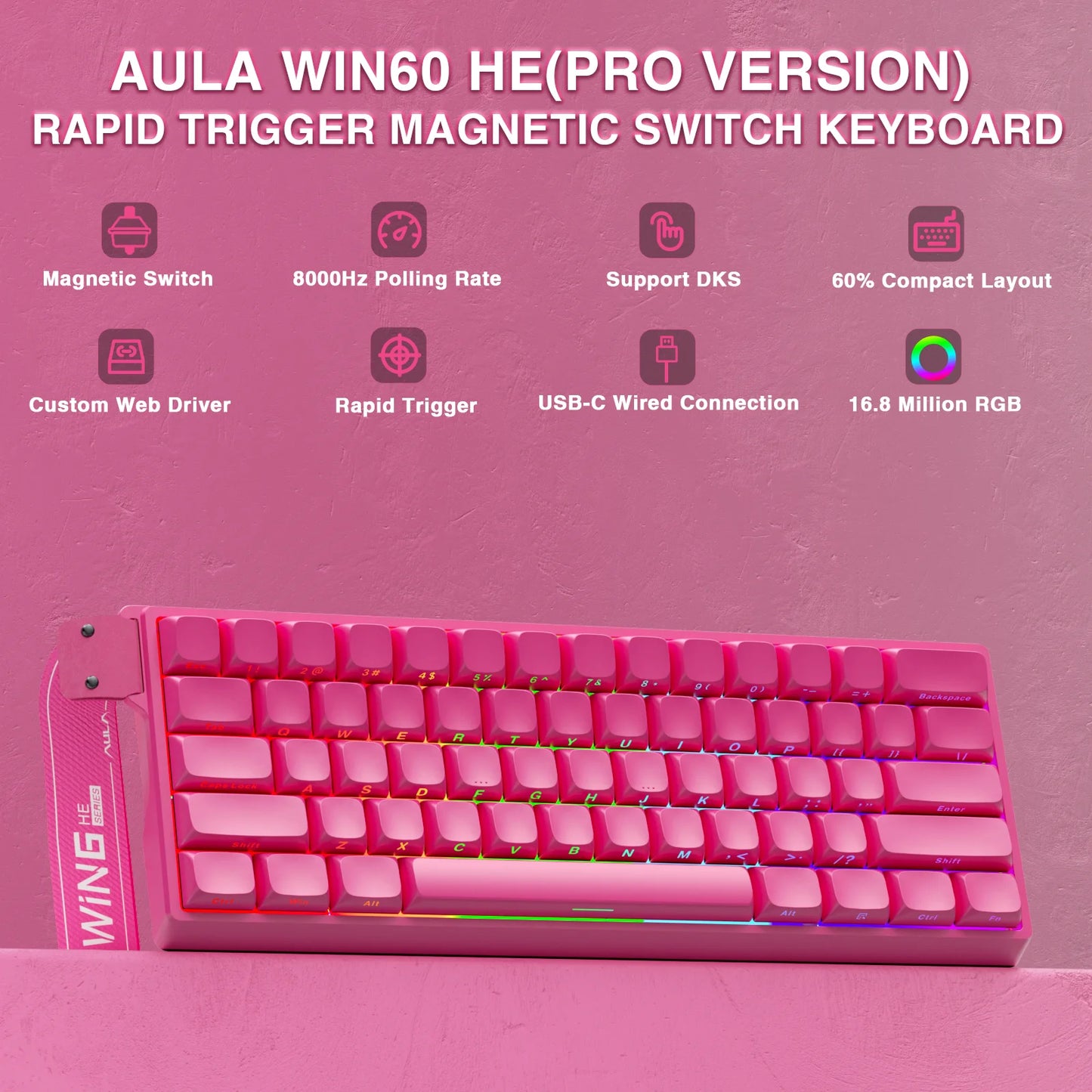 AULA WIN60 HE Pro MAX Gaming Keyboard – Hall Effect, 8000Hz, RT Adjustable, Hot-Swap