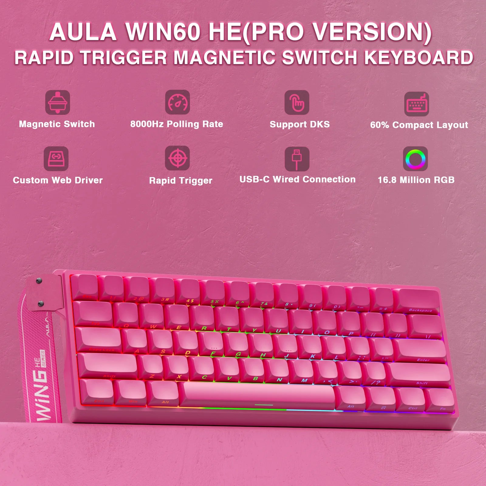 AULA WIN60 HE Pro MAX Gaming Keyboard – Hall Effect, 8000Hz, RT Adjustable, Hot-Swap Main image