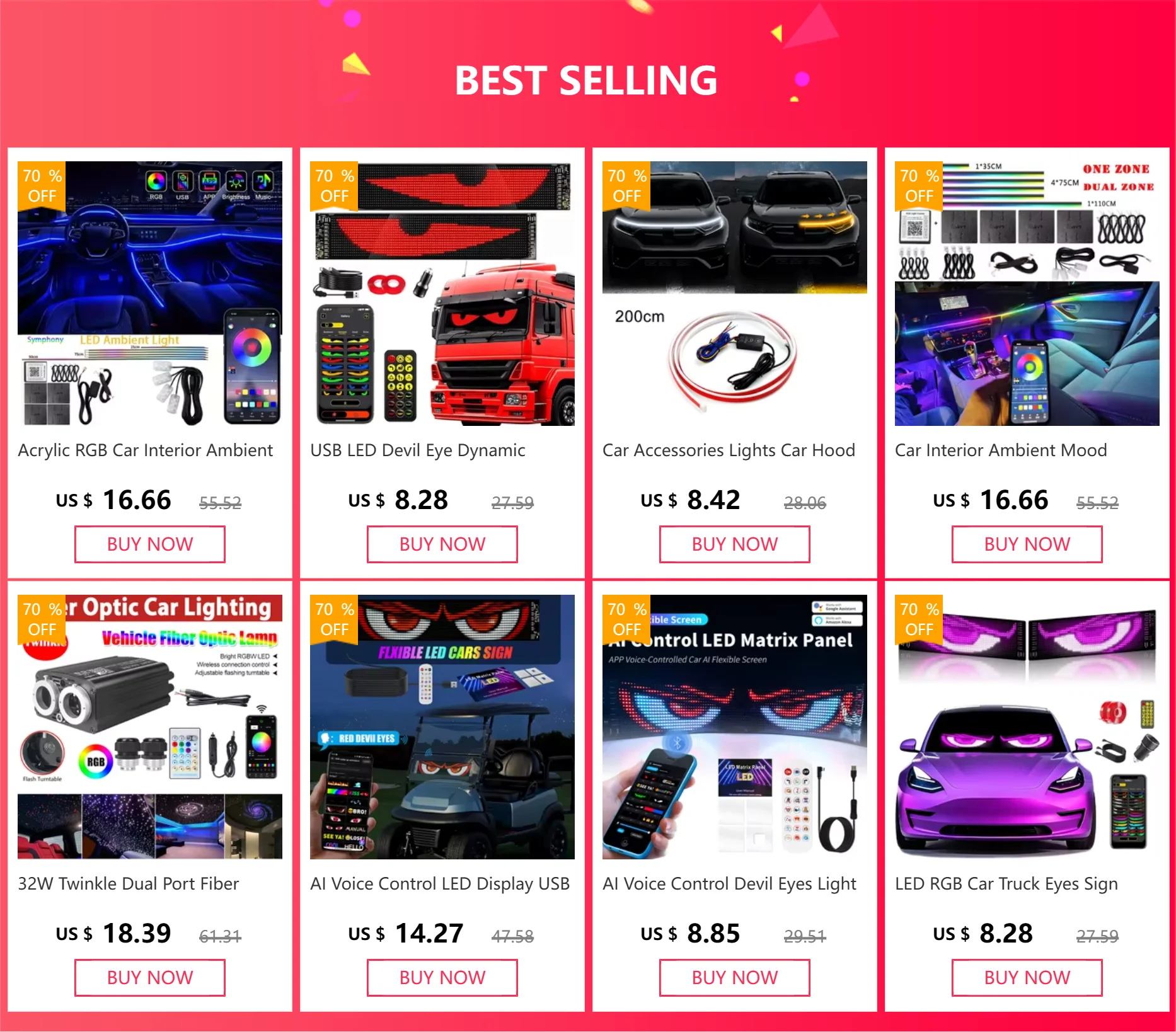 RGB LED Car Interior Ambient Light Strip – 16 Colors, Music Sync, IP65, 12V, USB/Cigarette