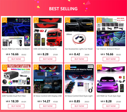 RGB LED Car Interior Ambient Light Strip – 16 Colors, Music Sync, IP65, 12V, USB/Cigarette
