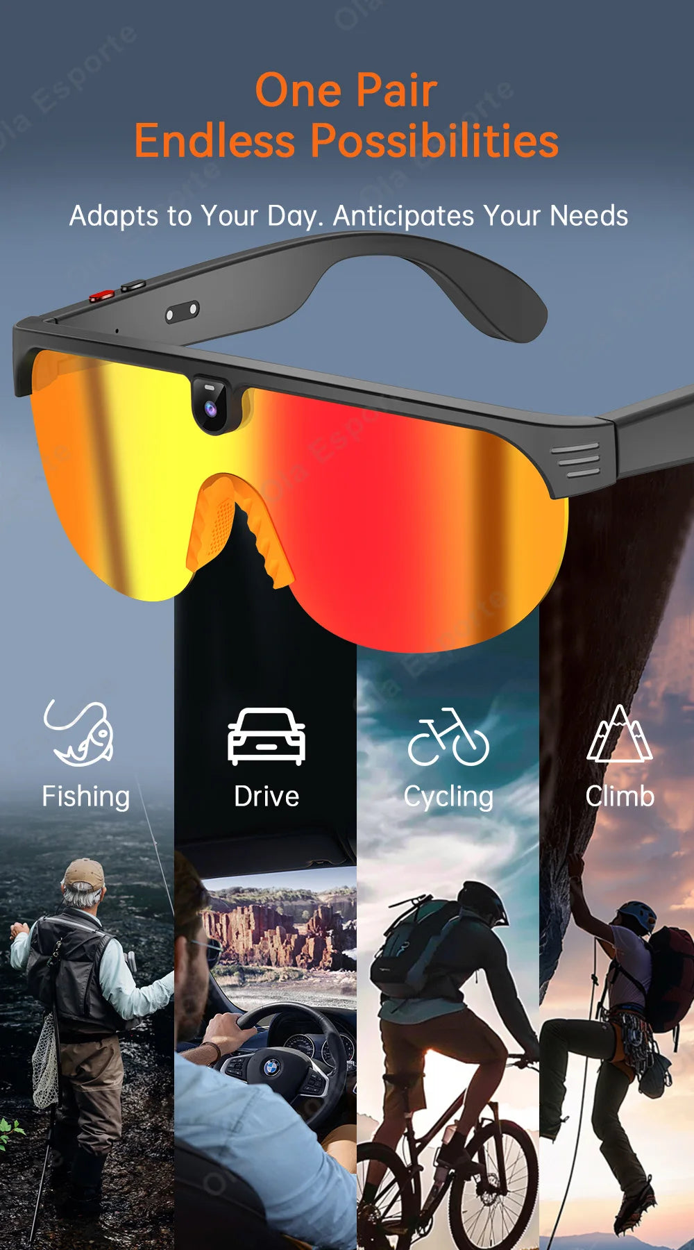 Ola Esporte AI Smart Cycling Glasses – 800MP Sony Camera, 1200P Video & Real-Time Translation