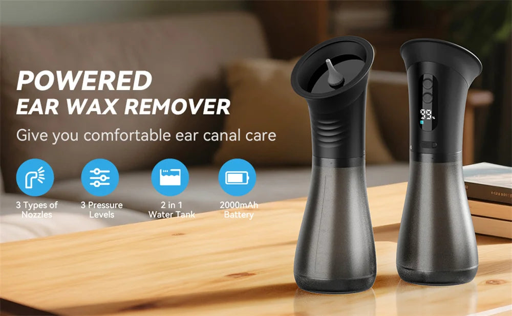 SUNUO Electric Ear Wax Removal Kit – Ear Irrigation System with Dual Water Tank, LED Display & 9 Spray Modes