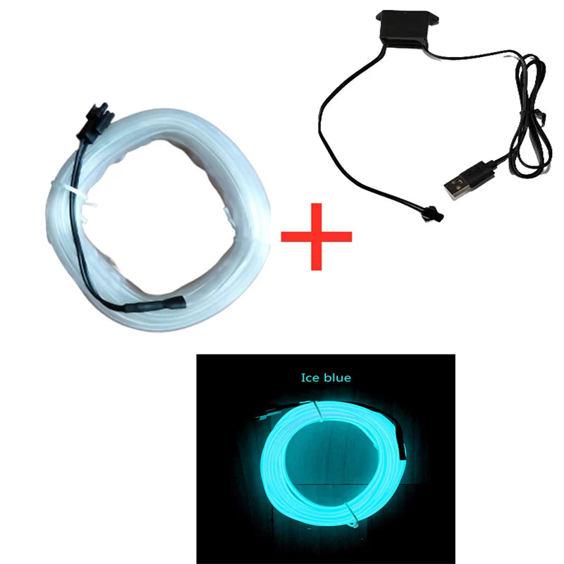 Car Interior EL Neon Strip Light – USB, Flexible, DIY Ambient Light, 1M/3M/5M, 3 Colors