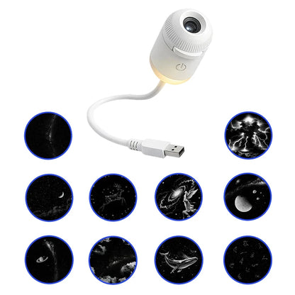 2-in-1 Mini Galaxy Star Projector – 360° Rotating, Sliding Films, Starry Sky Night Light