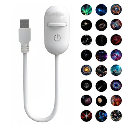 2-in-1 USB Mini Galaxy Star Projector – Night Light, Up to 24 Films, Flexible Gooseneck