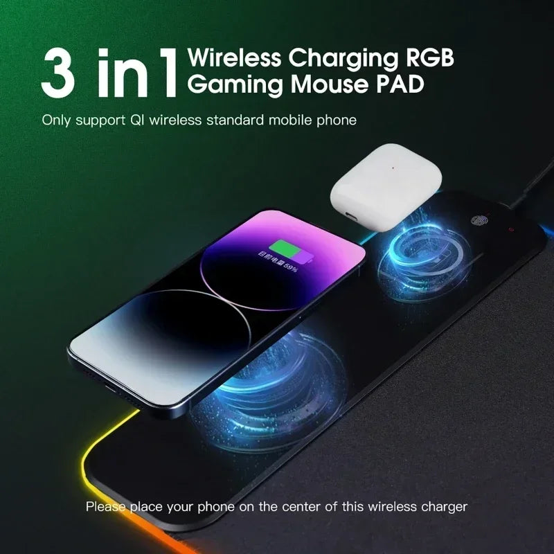 Luxuglow RGB Wireless Charging Mouse Pad – 15W, 800×300mm, 14 Lighting Modes