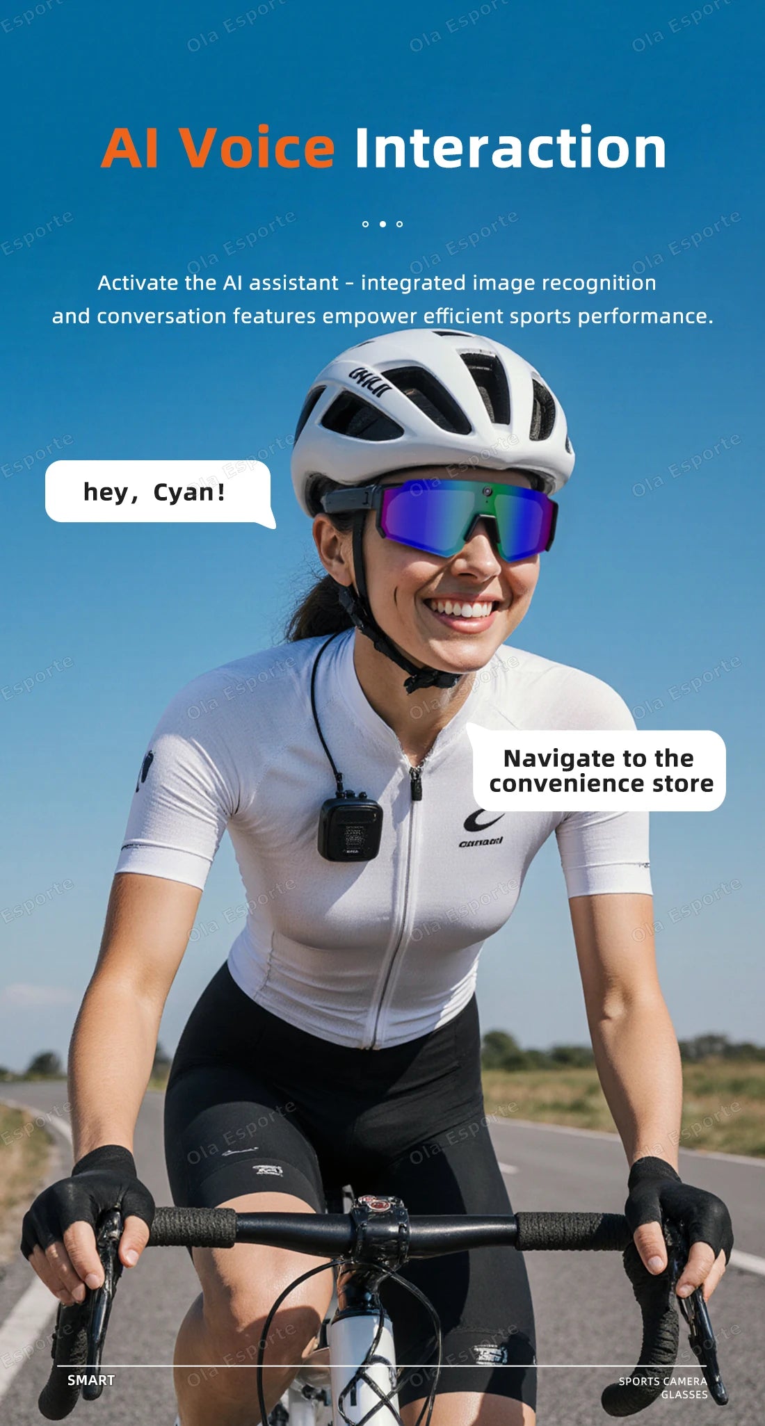 Ola Esporte AI Smart Cycling Glasses – 1080P Camera, UV400, Bluetooth 5.3 & AI Translation