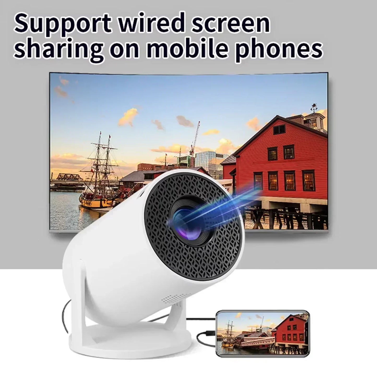 BKHK HY300 Mini Portable Projector – 1080P, 8000LM, 150”, Android, WiFi, Bluetooth