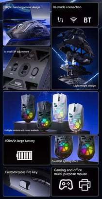 AULA SC620 Wireless Gaming Mouse – PAW3311, Tri-Mode, 12800 DPI, Hollow Design