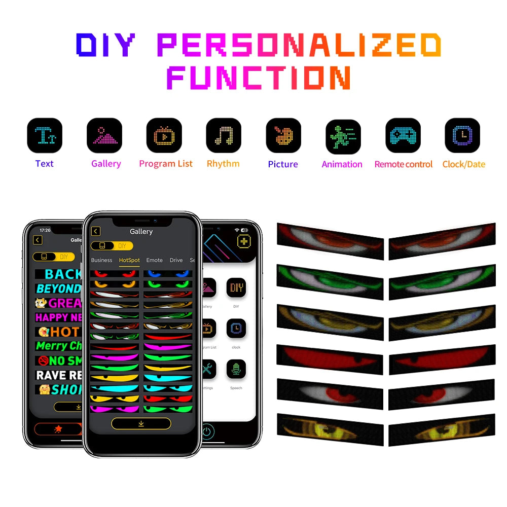 LED Devil Eye Car Display – Programmable RGB Matrix, Bluetooth App Control, IP65, 6 Sizes