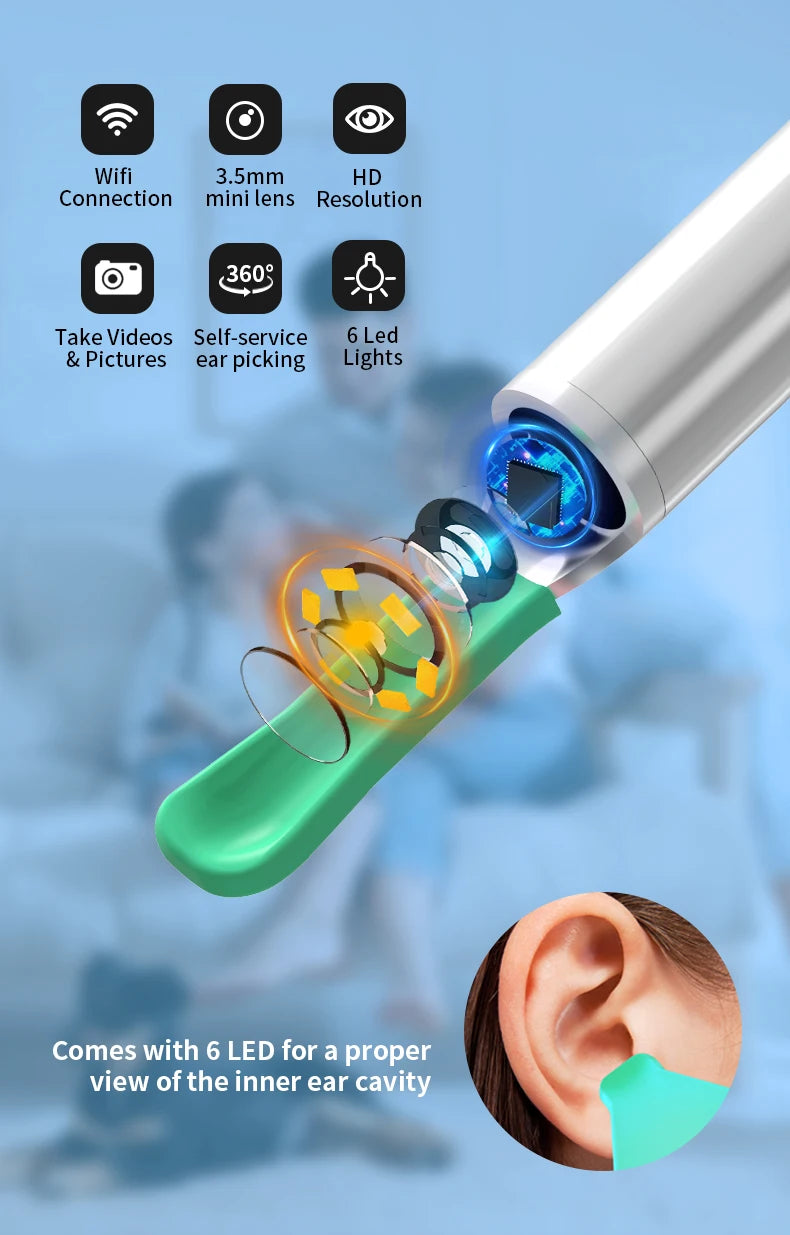 Wireless Ear Camera - HD Ear Wax Removal Tool with LED Light
