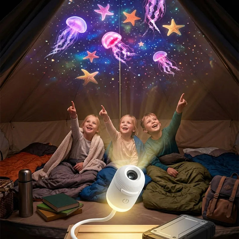 Dual-Mode Mini Galaxy Projector – Night Light + Starry Sky, Warm Atmosphere, Up to 24 Slides