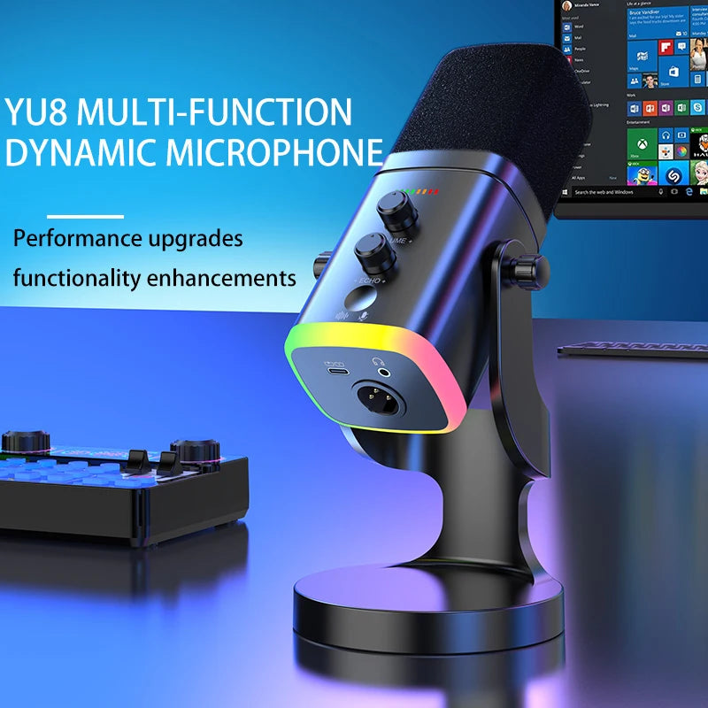 RGB Gaming Microphone – USB-C & XLR, Noise Cancellation, Reverb, 3.5mm Monitor