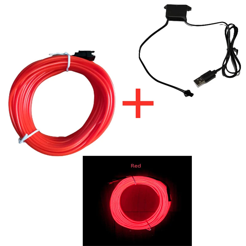 Car Interior EL Neon Strip Light – USB, Flexible, DIY Ambient Light, 1M/3M/5M, 3 Colors