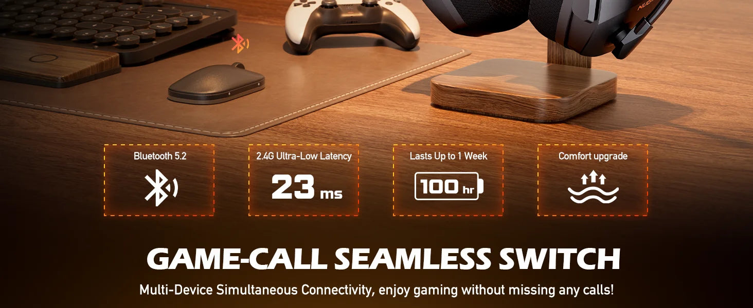 NUBWO G06 Wireless Gaming Headset – 2.4GHz + BT 5.3, 100H Battery, PS5/PS4/PC/Switch