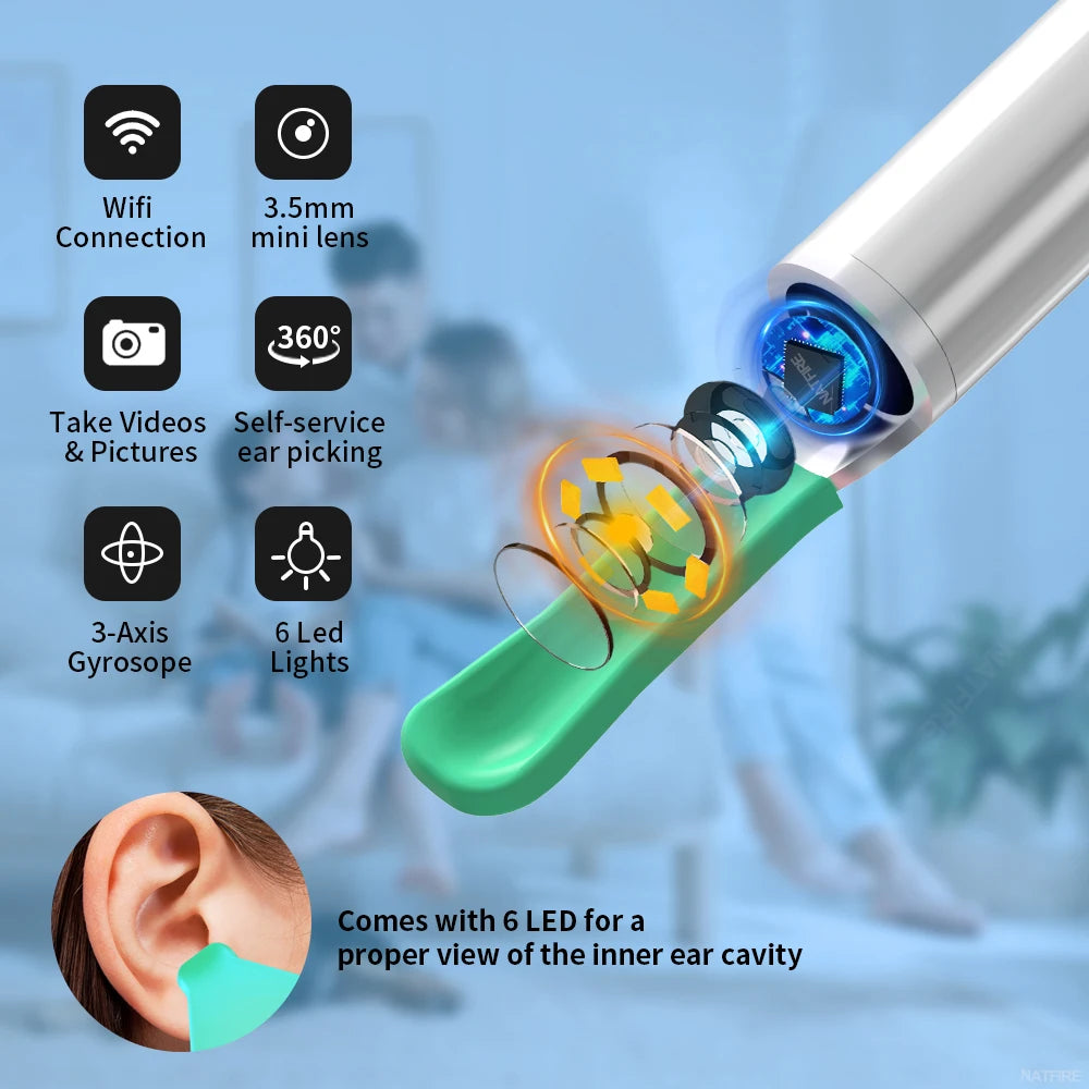 Wireless Ear Camera - HD Ear Wax Removal Tool with LED Light
