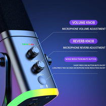 RGB Gaming Microphone – USB-C & XLR, Noise Cancellation, Reverb, 3.5mm Monitor