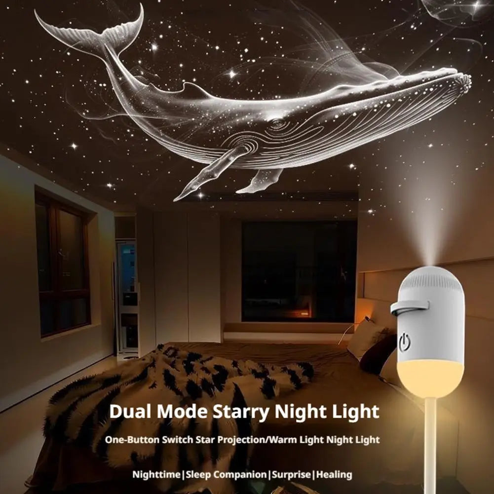 2-in-1 USB Mini Galaxy Star Projector – Night Light, Up to 24 Films, Flexible Gooseneck