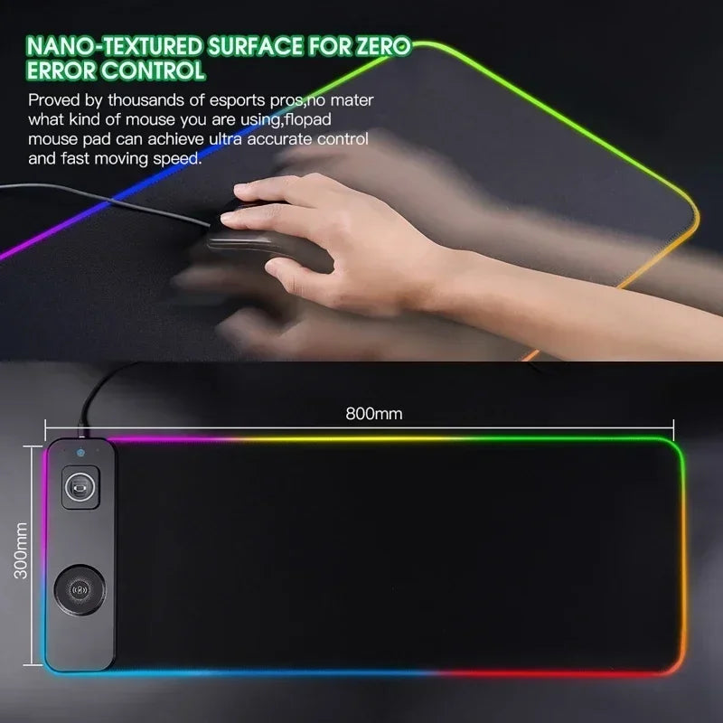 Luxuglow RGB Wireless Charging Mouse Pad – 15W, 800×300mm, 14 Lighting Modes