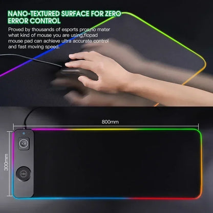Luxuglow RGB Wireless Charging Mouse Pad – 15W, 800×300mm, 14 Lighting Modes