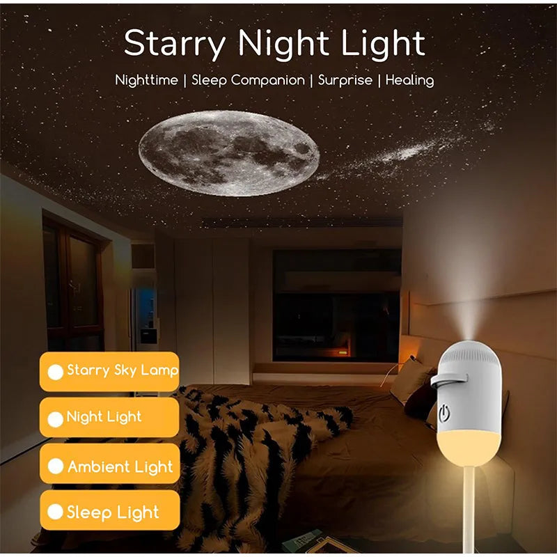 2-in-1 Mini Galaxy Star Projector – 360° Rotating, Sliding Films, Starry Sky Night Light