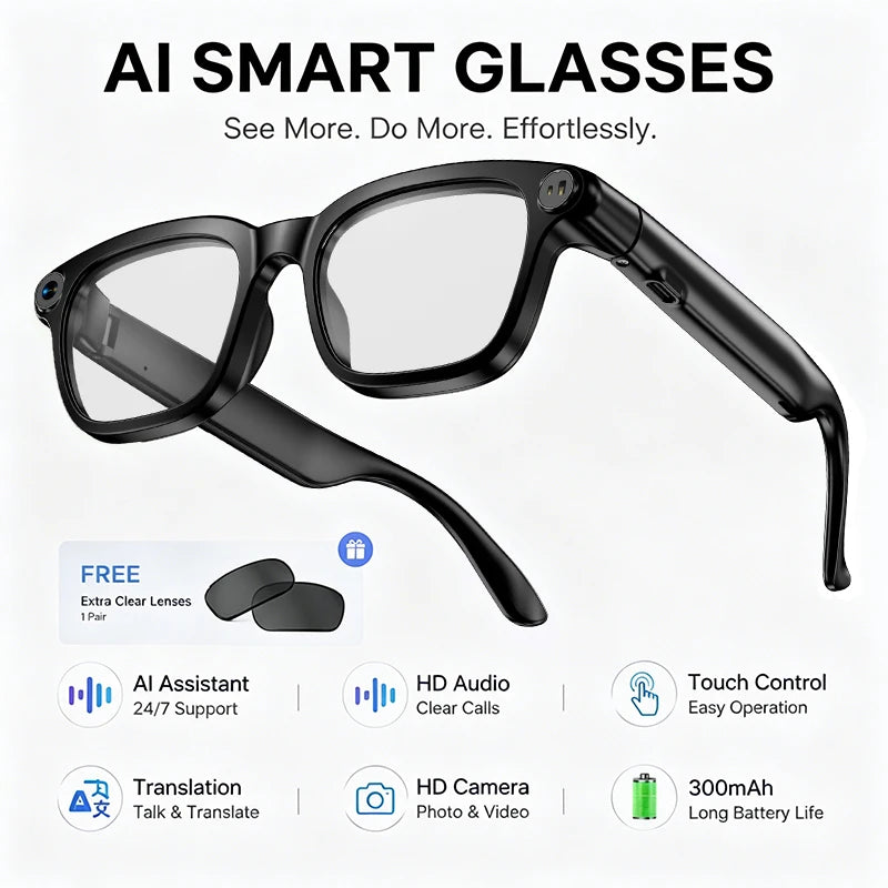 AI Smart Glasses M08 – HD Camera, Translation & Voice Assistant