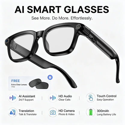 AI Smart Glasses M08 – HD Camera, Translation & Voice Assistant