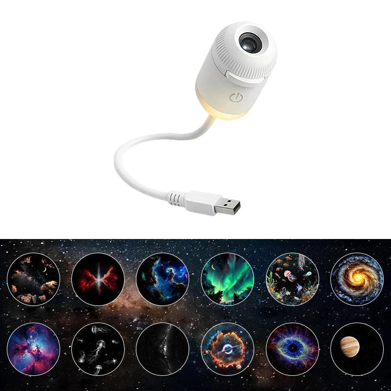 Dual-Mode Mini Galaxy Projector – Night Light + Starry Sky, Warm Atmosphere, Up to 24 Slides